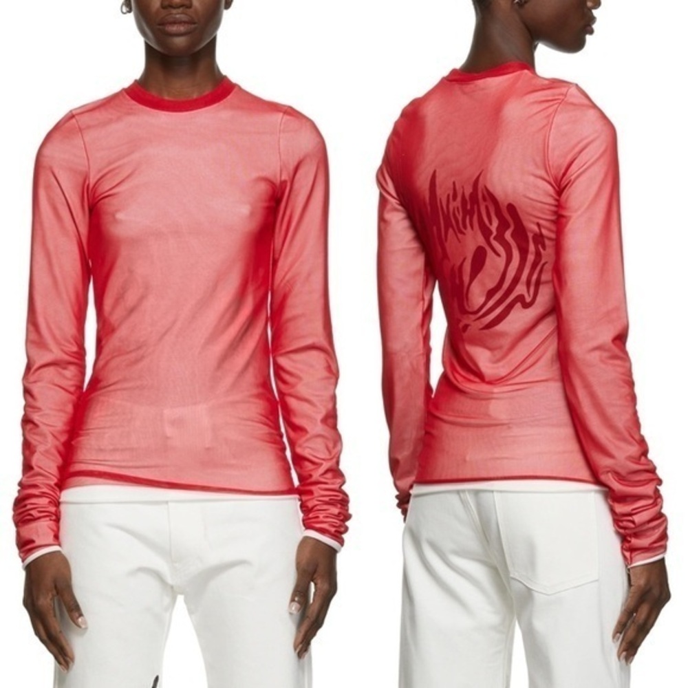 Maximilian Red & White Double Mesh Long Sleeve Shirt M